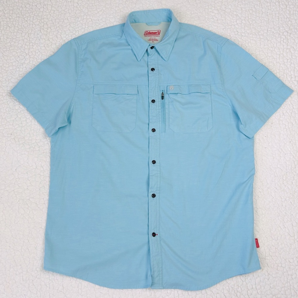 Coleman Fishing Outdoor Camping Utility Shirt Men's XL Blue Short Sleeve Vented